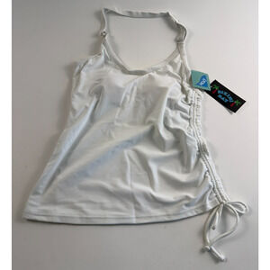 Bikini Bay Beach String Side Ties Halter Tankini Top White Size 8 NWT